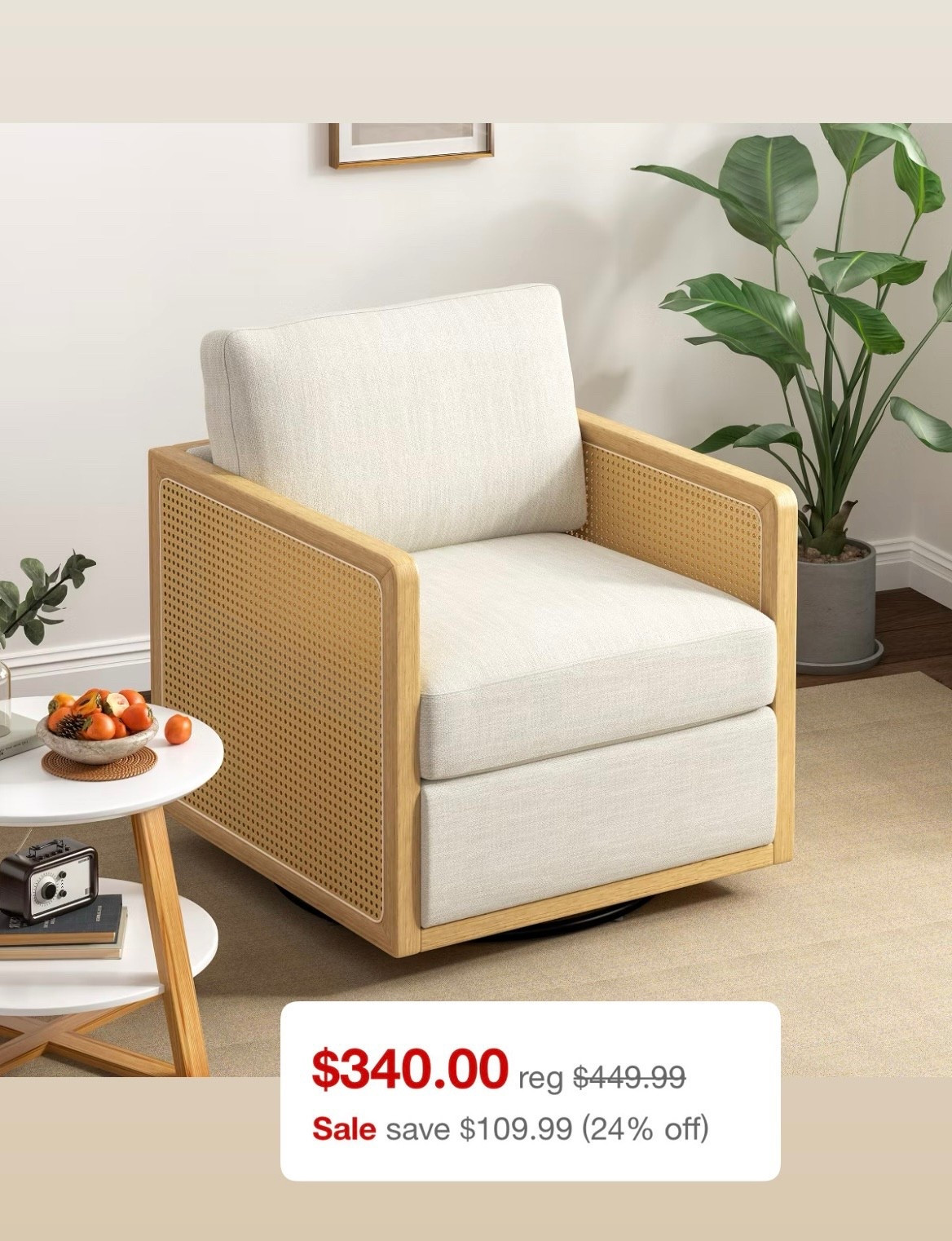 Neutral perfection 🤍✨
This rattan accent chair is on sale at Target for $340 (reg. $449.99) and it’s giving all the cozy modern vibes! The mix of natural wood and soft cream fabric fits beautifully in any living space — from boho to coastal chic.

