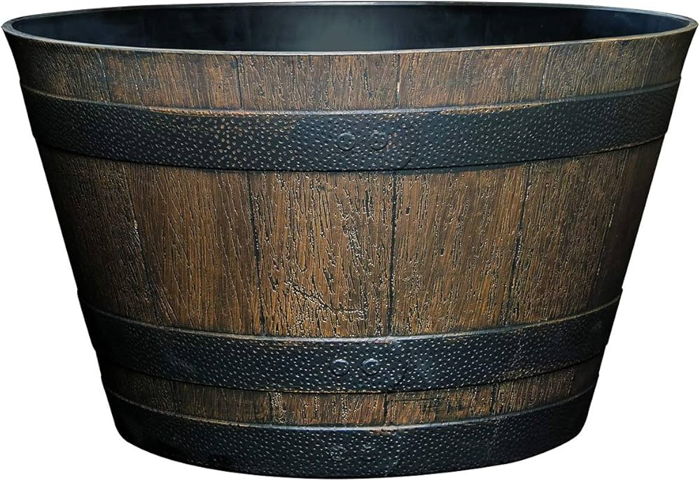Classic Home and Garden Whiskey Plastic Resin Flower Pot Barrel Planter, Walnut Brown, 20.5" | Amazon (US)