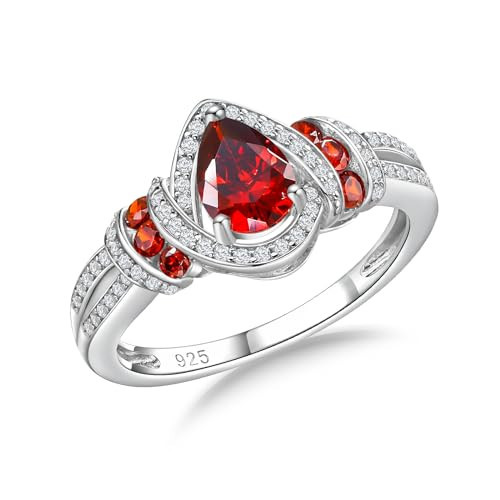 DAYBYDAY Garnet Rings for Women Pear Shaped Garnet Ring Size 8 Sterling Silver January Birthstone Rings Red Engagement Ring | Amazon (US)