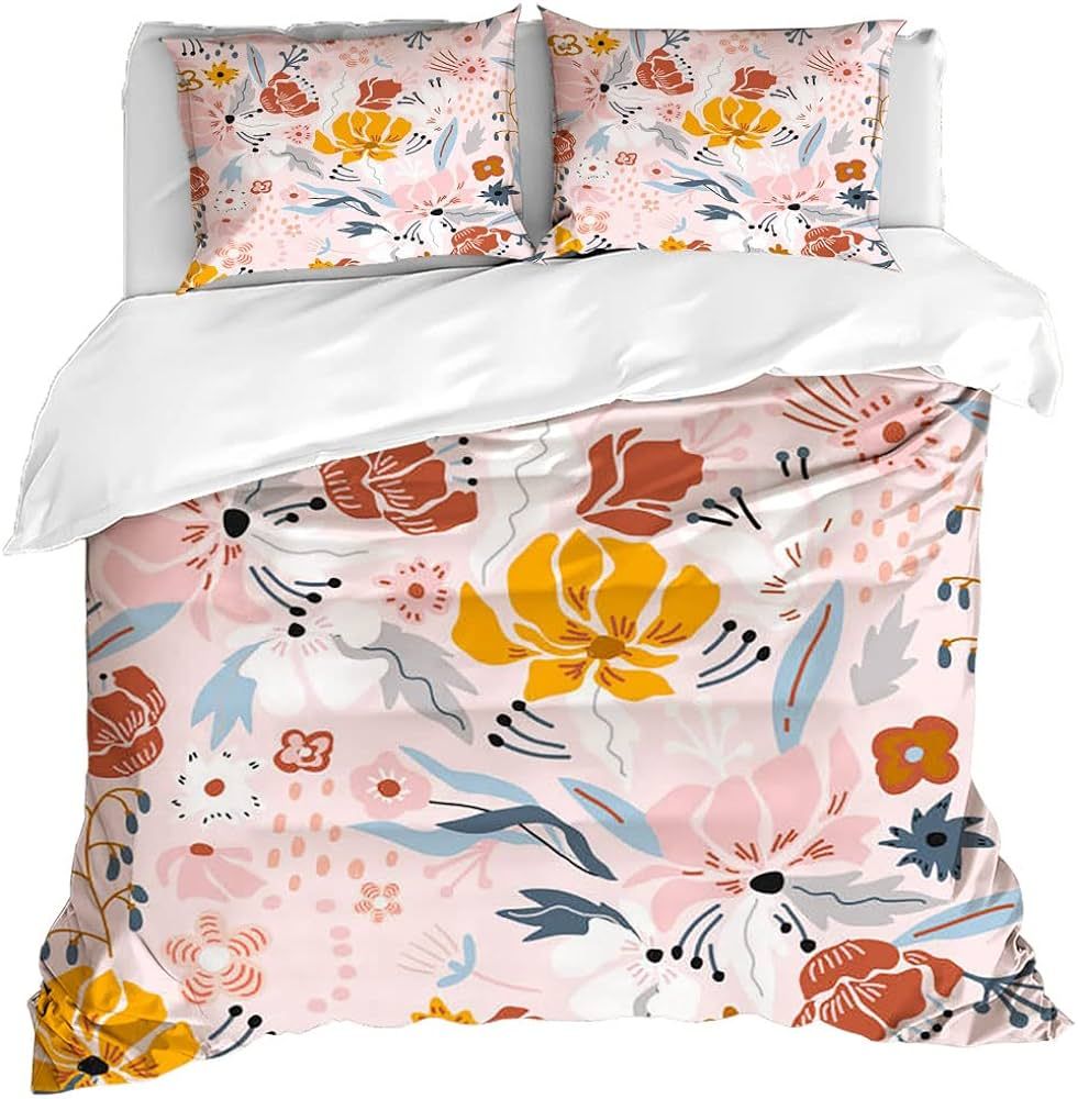 Flower Duvet Cover Set, Flower Style Texture, 3 Pieces Wrinkle, Stain Resistant Comforters Set, (... | Amazon (US)