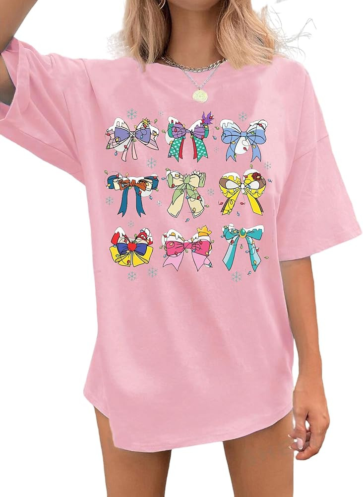 jusgai Magic Kingdom Tshirts for Women Cute Castle Shirt Oversized Bows Graphic Tee Family Vacati... | Amazon (US)