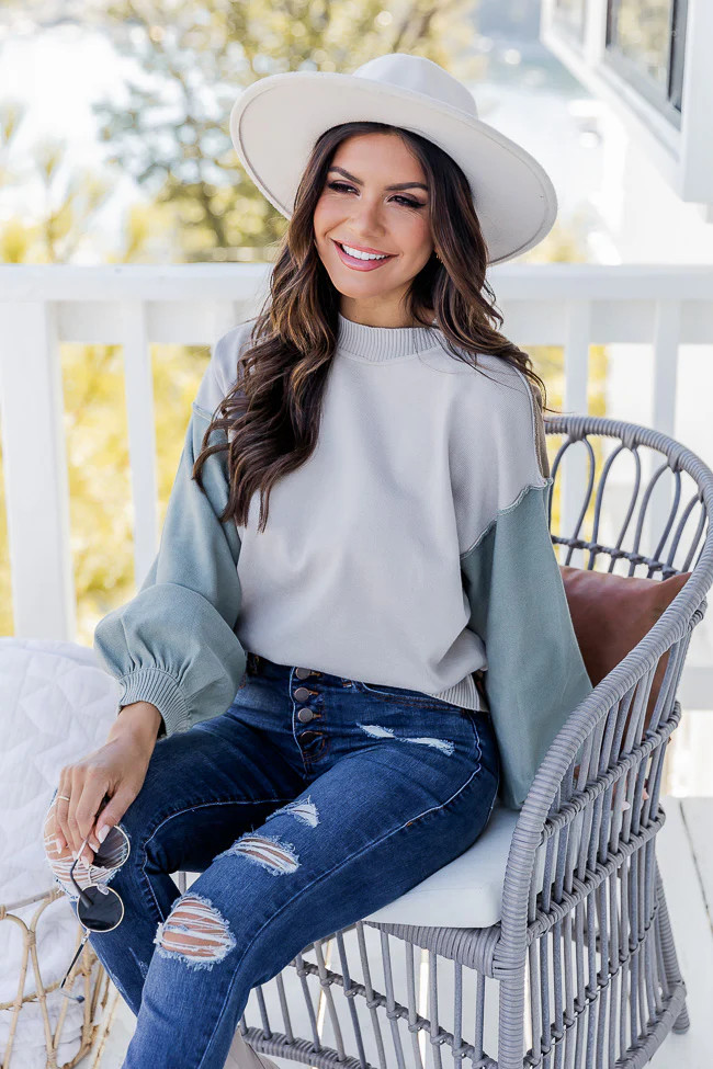 Longing For Fall Beige Colorblock Mock Neck Sweater FINAL SALE | Pink Lily