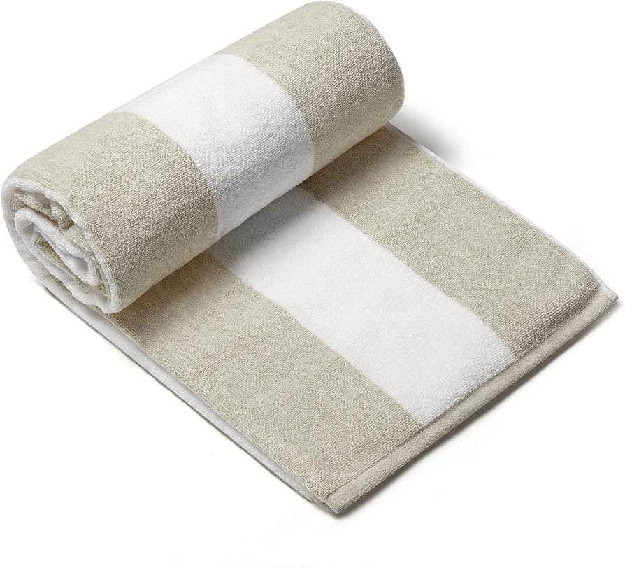 CLOWOOD Plush Oversized Beach Towel - Cotton 40 x 72 Inch Large Thick Chiffon Striped Cabana Pool... | Amazon (US)