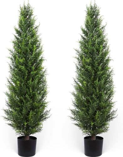 Artificial Topiary 120CM 4ft Fake Cypress Trees Faux Cedar Potted Plants Pine Cypress for Outdoor... | Amazon (CA)