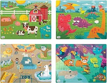 Chuckle & Roar - 4 Pack Tray Puzzles - Farm, Dinosaurs, Jungle, and Zoo - Larger Pieces Designed ... | Amazon (US)