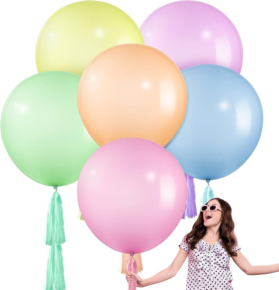 Gejoy 12 Set Jumbo Pastel Balloons 36 Inch Macaron Balloon with Tassels Giant Latex Balloon for P... | Amazon (US)