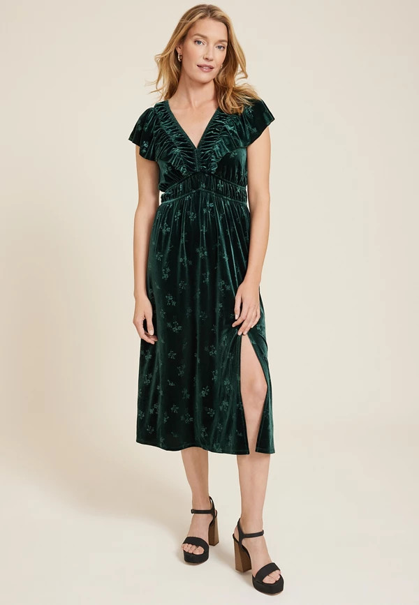 Velvet Jacquard Midi Dress | Maurices