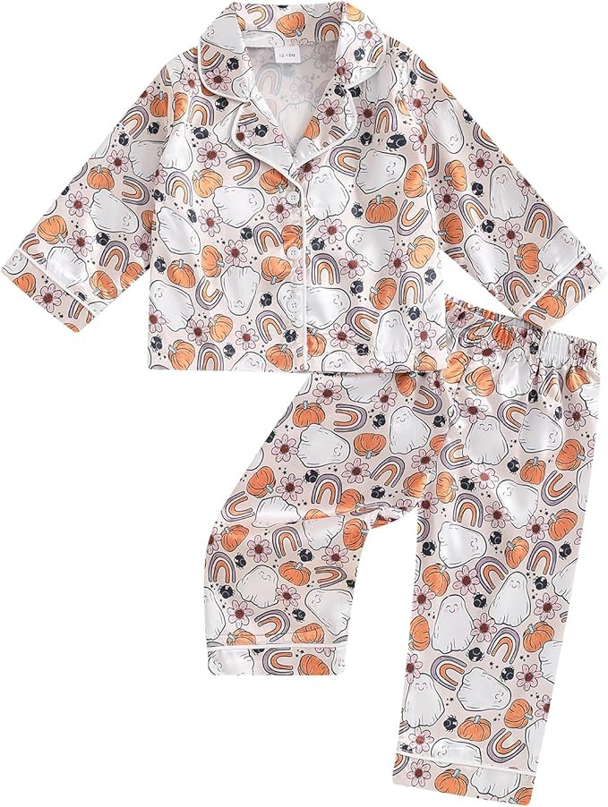 Kids Halloween Pajamas Toddler Boy Girl Cute Long Sleeve Button Up Shirt Top Long Pants Sleepwear... | Amazon (US)