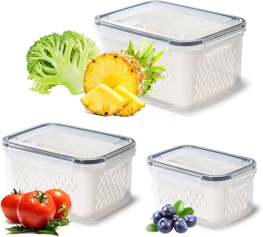Pack of 3 Fruit Fresh Produce Protector, Grape Container for Fridge, Fruit Saver Lettuce Containe... | Amazon (US)