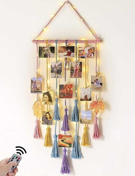 Homecor Room Decor for Teen Girls, Hanging Photo Display Macrame Picture Collage Wall Decor, Boho... | Amazon (US)