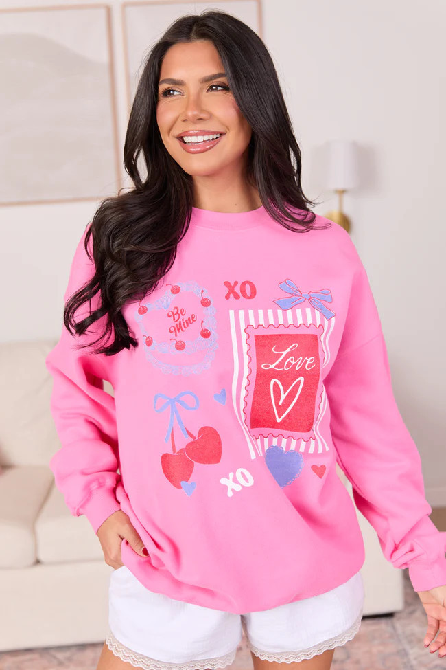 Love Icons Pink Graphic Sweatshirt SALE | Pink Lily