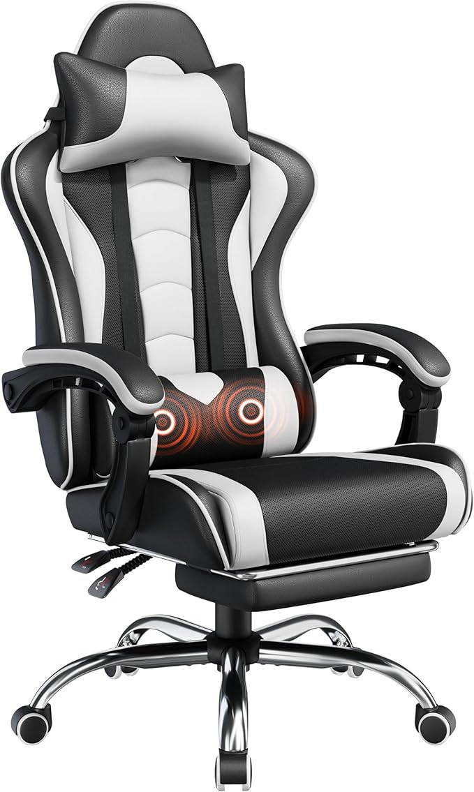 Yaheetech Gaming Chair, Video Game Chair with Massage Lumbar Support and Footrest Height Adjustab... | Amazon (US)