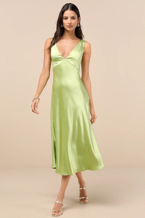 Incredible Love Lime Green Satin Cowl Back Midi Slip Dress | Lulus