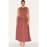 Plus Brown Button Down Drop Waist Maxi Dress, Brown | PrettyLittleThing UK