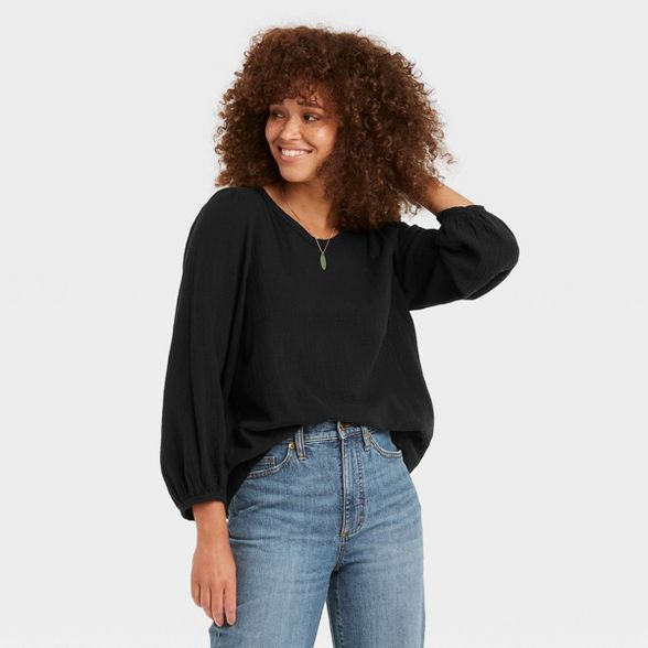 Women's Balloon 3/4 Sleeve Gauze Blouse - Universal Thread™ | Target