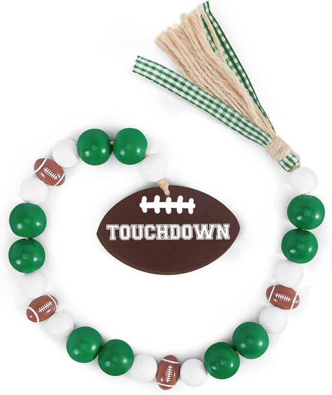 Football Wood Bead Garland with Jute Rope Plaid Tassels Touchdown Wooden Tag Farmhouse Rustic Foo... | Amazon (US)