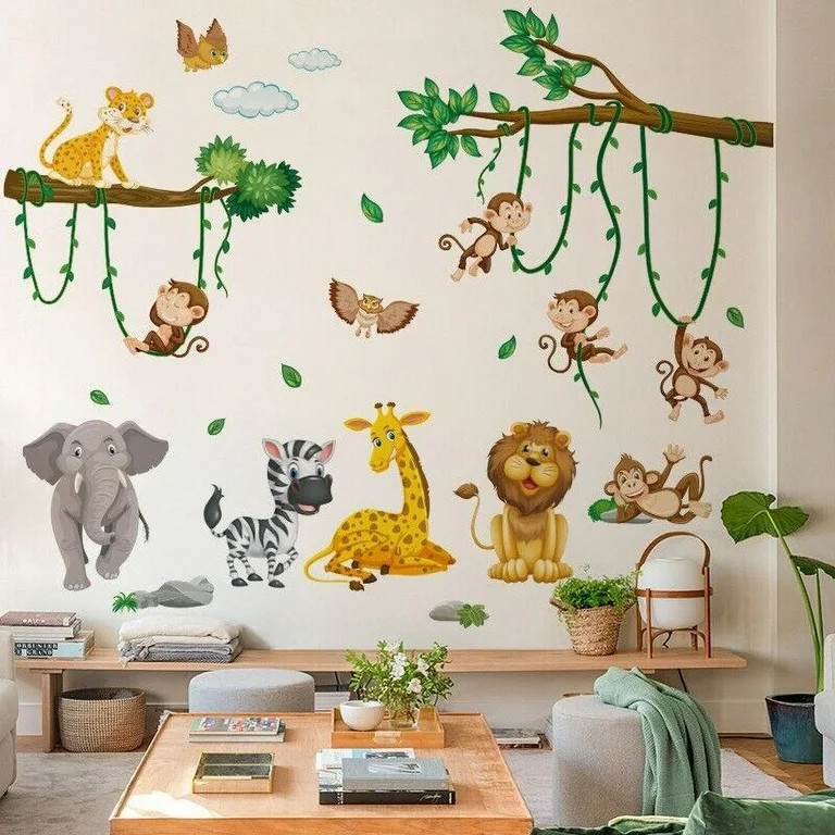 WEISIPU Jungle Animals Party Nursery Decor Kids Removable Wall Stickers Decals Monkeys | Walmart (US)