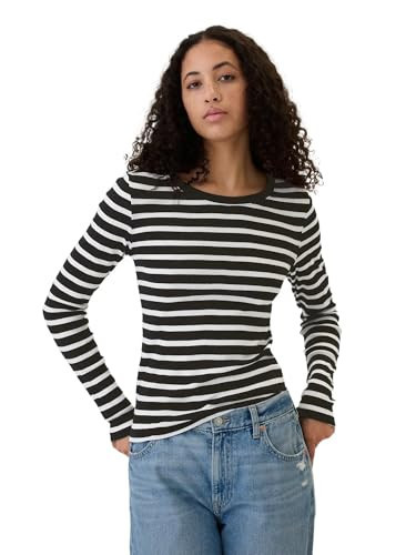 GAP Womens Long Sleeve Favorite Crew-Neck T-Shirt Black White Stripe L | Amazon (US)