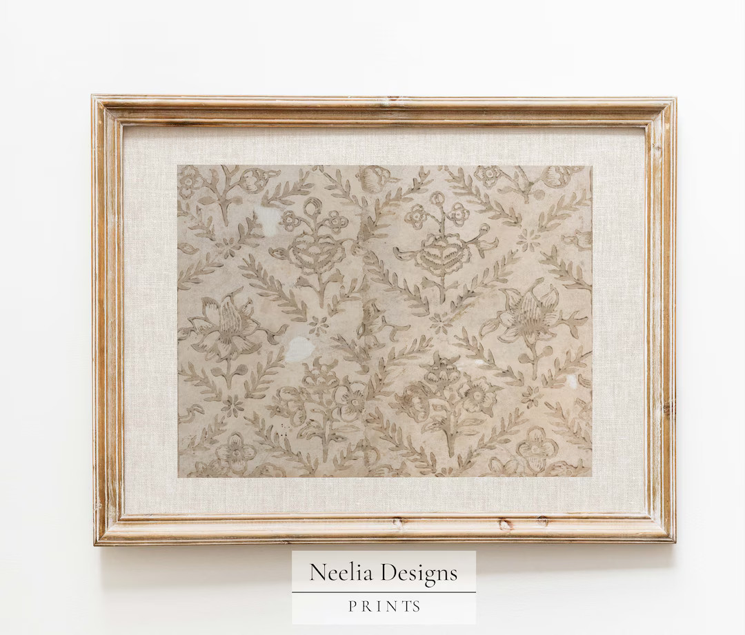 Neutral Floral Vintage Textile on Linen | Vintage Pattern | Digital Print Wall Decor | PRINTABLE ... | Etsy (US)