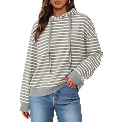 KIRUNDO Womens Hoodies Long Sleeve Striped Drawstring Sweatshirt Loos… | Amazon (US)