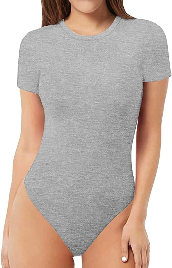 MANGOPOP Women's Round Neck Short Sleeve T Shirts Basic Bodysuits | Amazon (US)