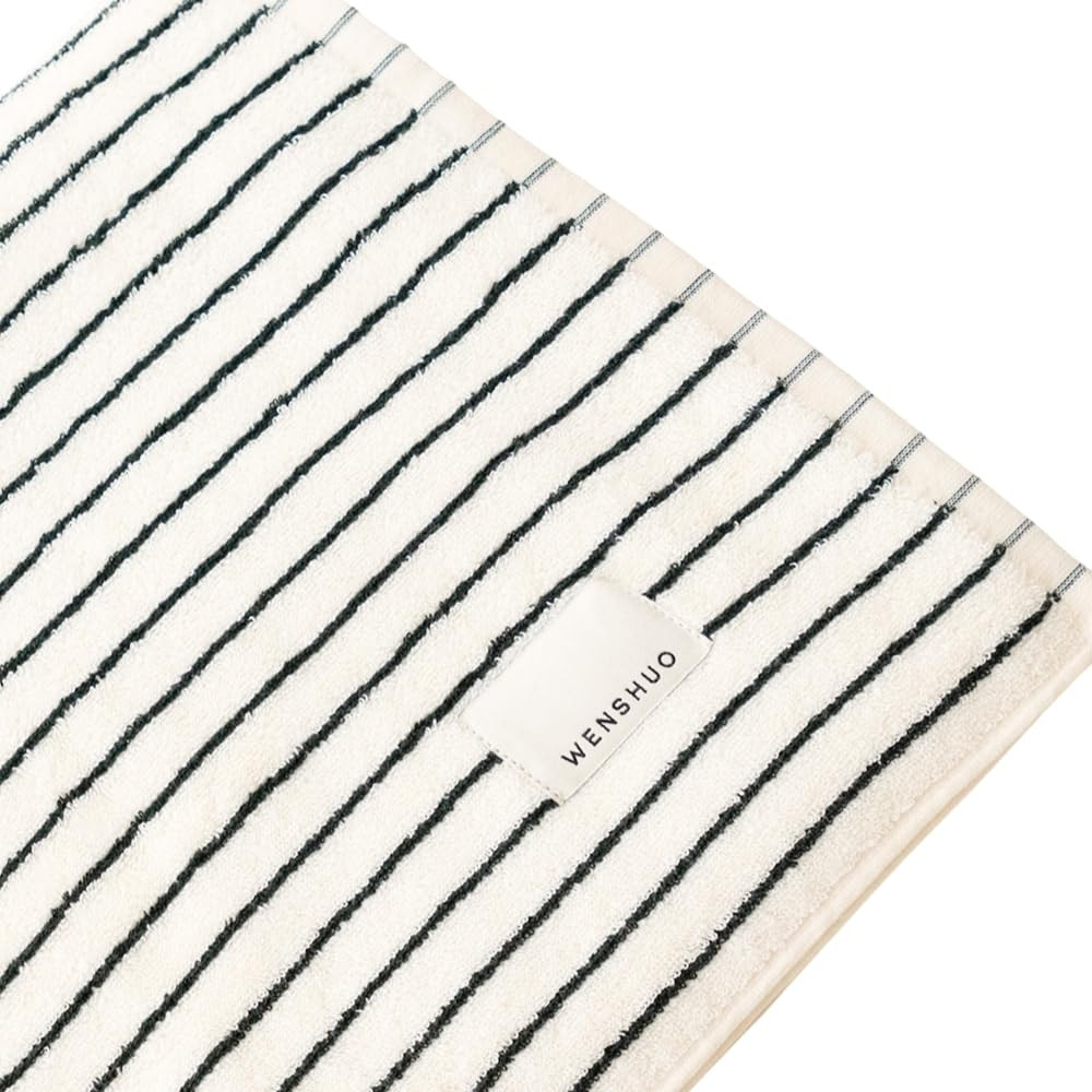 WENSHUO Black&White Striped Pure Cotton Bath Towel,100% Combed Cotton,Luxury Shower Towel,Super A... | Amazon (US)