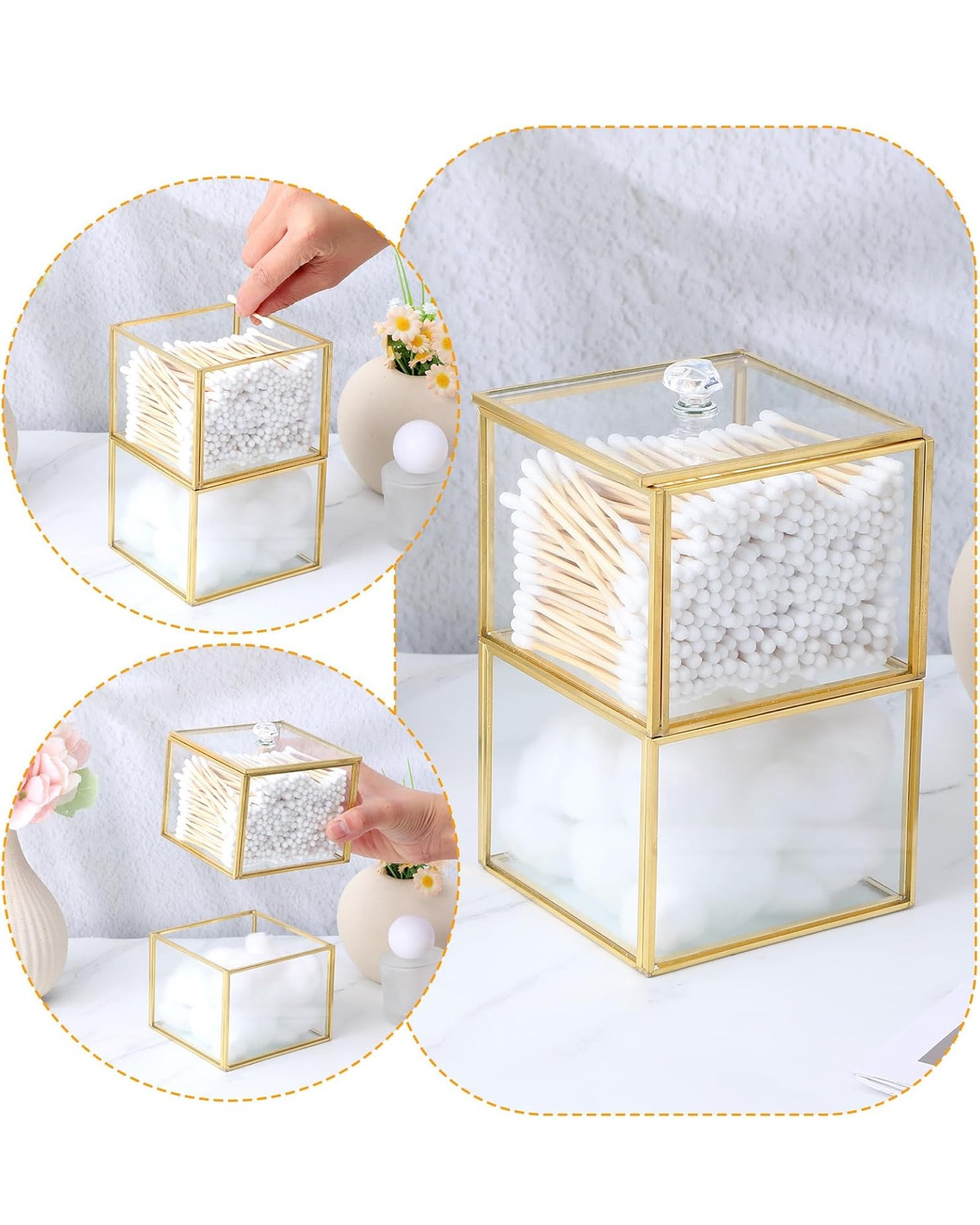 Glass Qtip Holder with Lid, 2-Tier Stackable Bathroom Organizer for Cotton Balls & Swabs, Elegant Vanity Storage Jar (3.94" x 3.94" x 6.7") – Perfect Q Tip Holder for Bathroom & Makeup Essentials

#LTKHome #LTKFindsUnder50