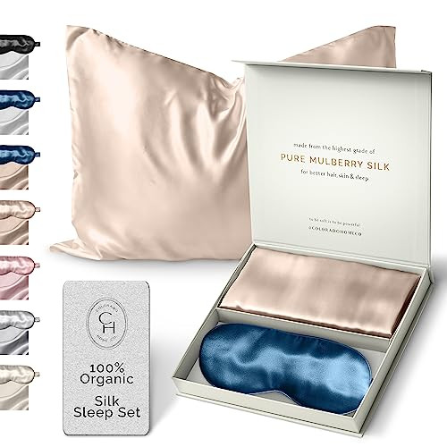 Silk Pillowcase for Hair and Skin, Silk Pillow Case, Nude Champagne Silk Pillowcase, 100 Silk Pillowcase Queen Size, Mulberry Silk Pillowcase Set of 2 Piece with Midnight Blue Silk Sleep Mask Included | Amazon (US)