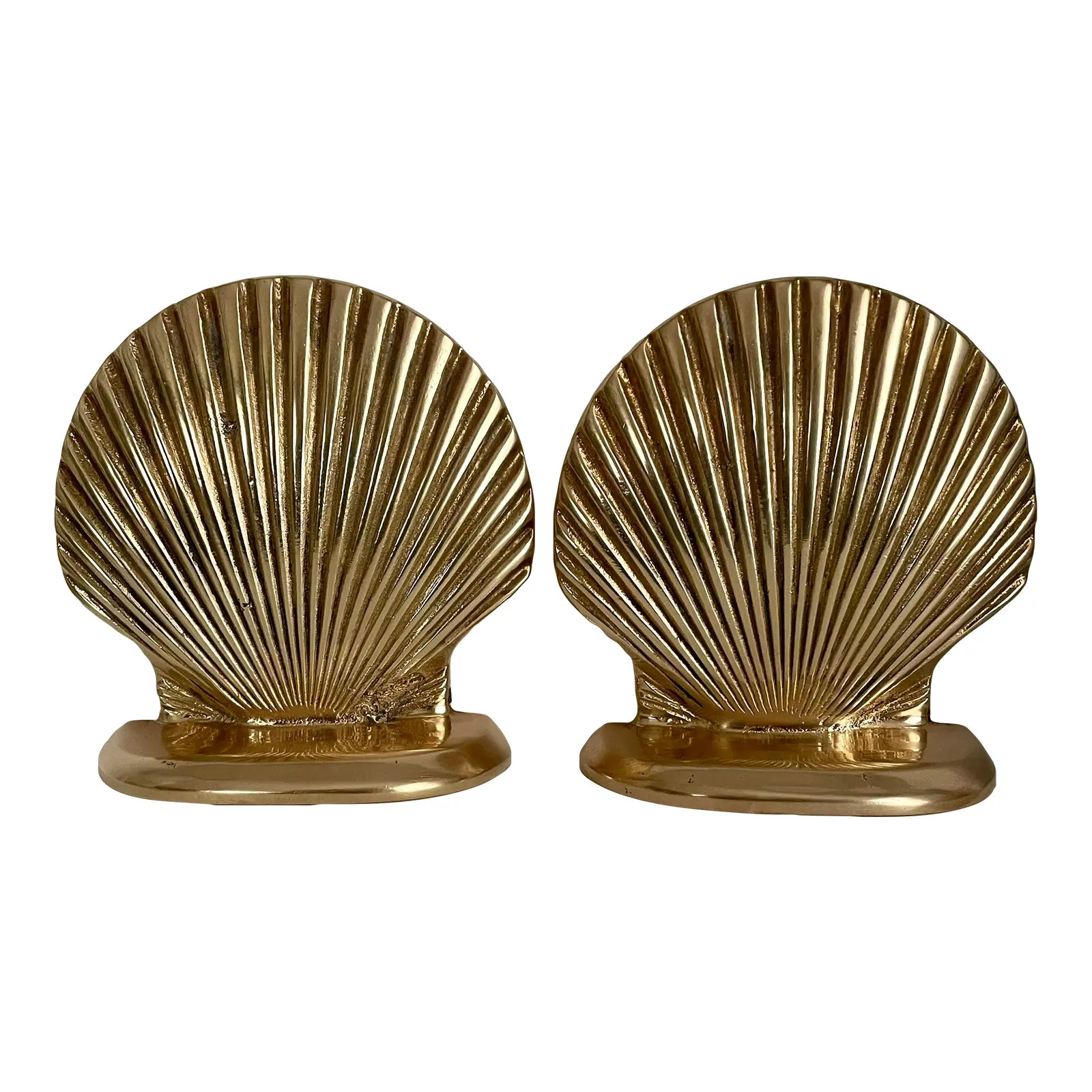 Pair Brass Seashell Scallop Bookends | Chairish