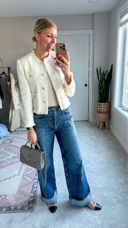 Baggy jeans spring outfit for smart casual workwear, date night, a shower or special event!

wearing a size medium jacket + 27 in the jeans. Sarahkellystyle 

#LTKstyletip #LTKover40 #LTKworkwear