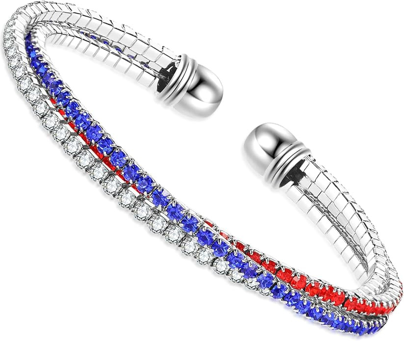 pVq 4th of July American Flag Bracelet for Women Red Blue White Crystal Rhinestone Cuff Bracelet ... | Amazon (US)