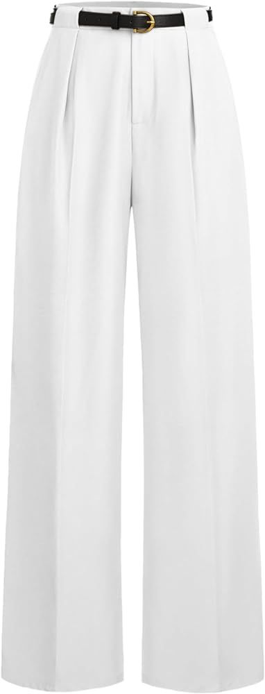 Women's Pants Dress Pants Women Wide Leg Pants for Women Mid Waist Solid Pocket Straight Leg Trou... | Amazon (US)