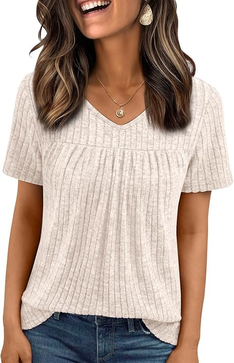 AUTOMET Womens Spring V Neck Babydoll Tops Casual Short Sleeve Work Shirts Trendy Summer Office B... | Amazon (US)