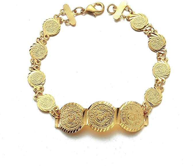 Gold Color Coins Link Bracelets For Women Men Money Coin Bracelet Islamic Muslim Arab Middle East... | Amazon (US)