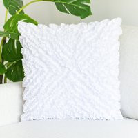 White Textured Accent Pillow Cover With Ruffles, 12x12 Inch - Luxurious, Elegant & Decorative | Etsy (US)