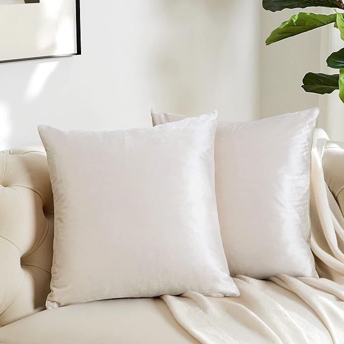 GIGIZAZA Decorative Throw Pillow Covers 18 x 18, Set of 2 Ivory Sofa Square Cushion Cover Velvet ... | Amazon (US)