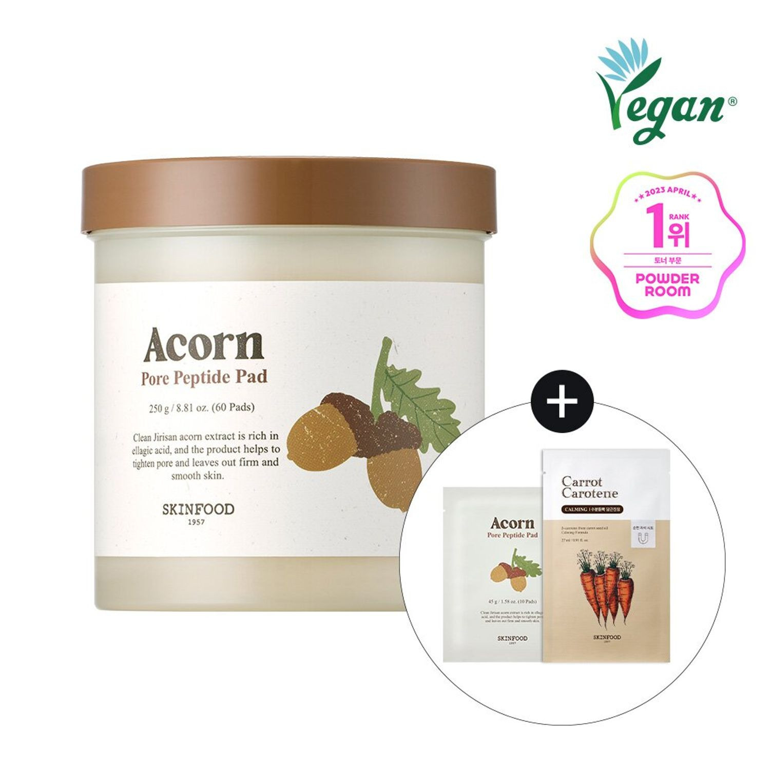 SKINFOOD Acorn Pore Peptide 60P (+ 10P, Carrot Mask Sheet 1P Special Set) | Olive Young Global