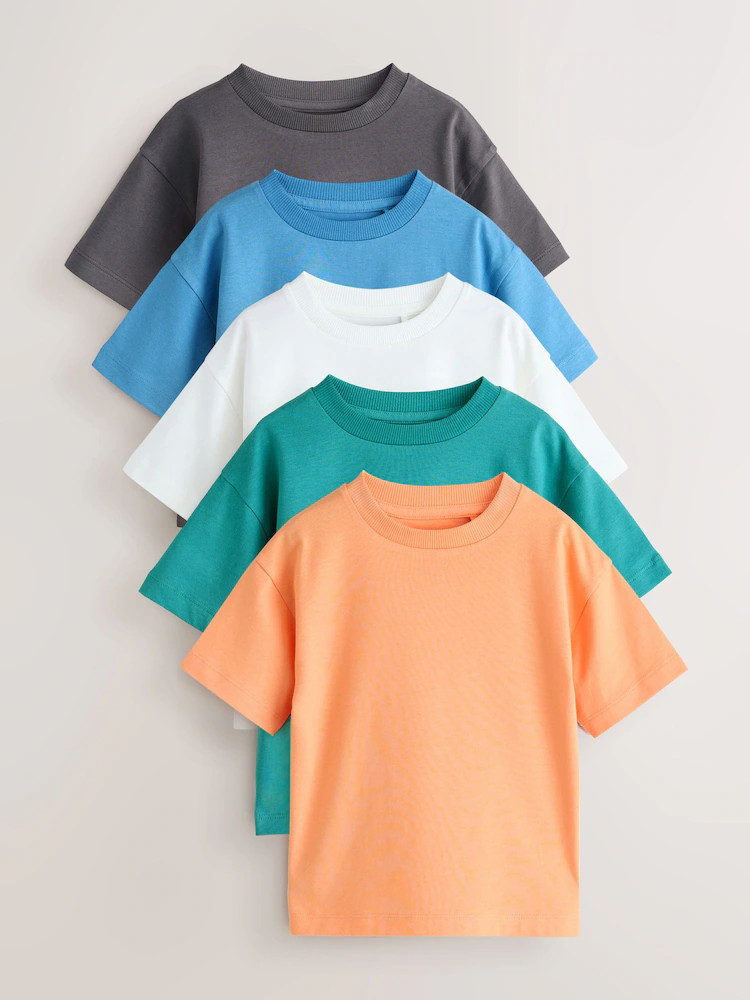 Charcoal/White/Blue/Orange/Green Relaxed Fit Short Sleeve T-Shirts 5 Pack (3mths-7yrs) | Next US