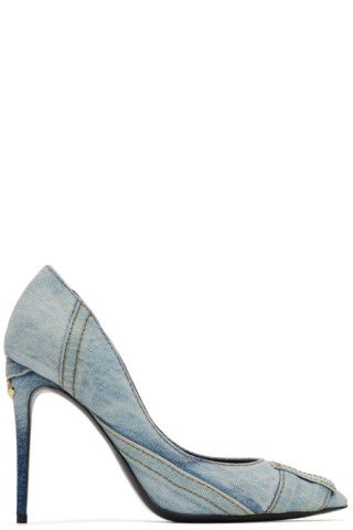 Blue Patchwork Denim Pump Heels | SSENSE