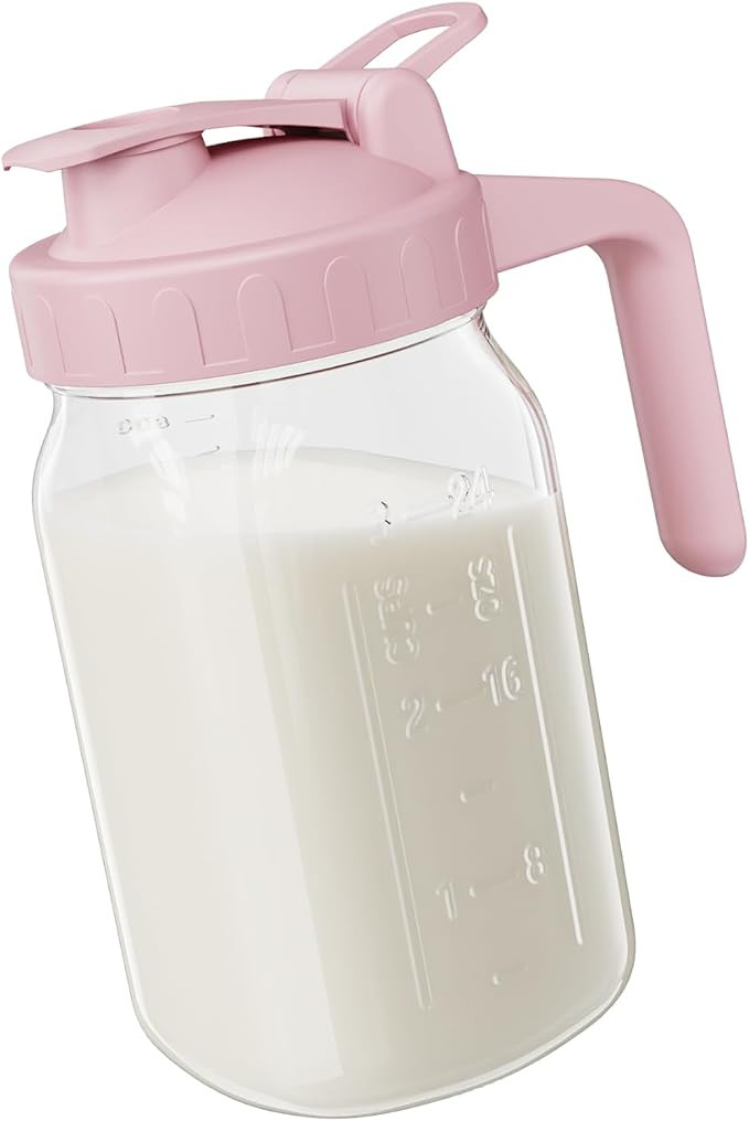 Breast Milk Pitcher Jug - 32 oz Glass Mason Jar Airtight Pitcher with Pour Spout Handle for Breas... | Amazon (US)