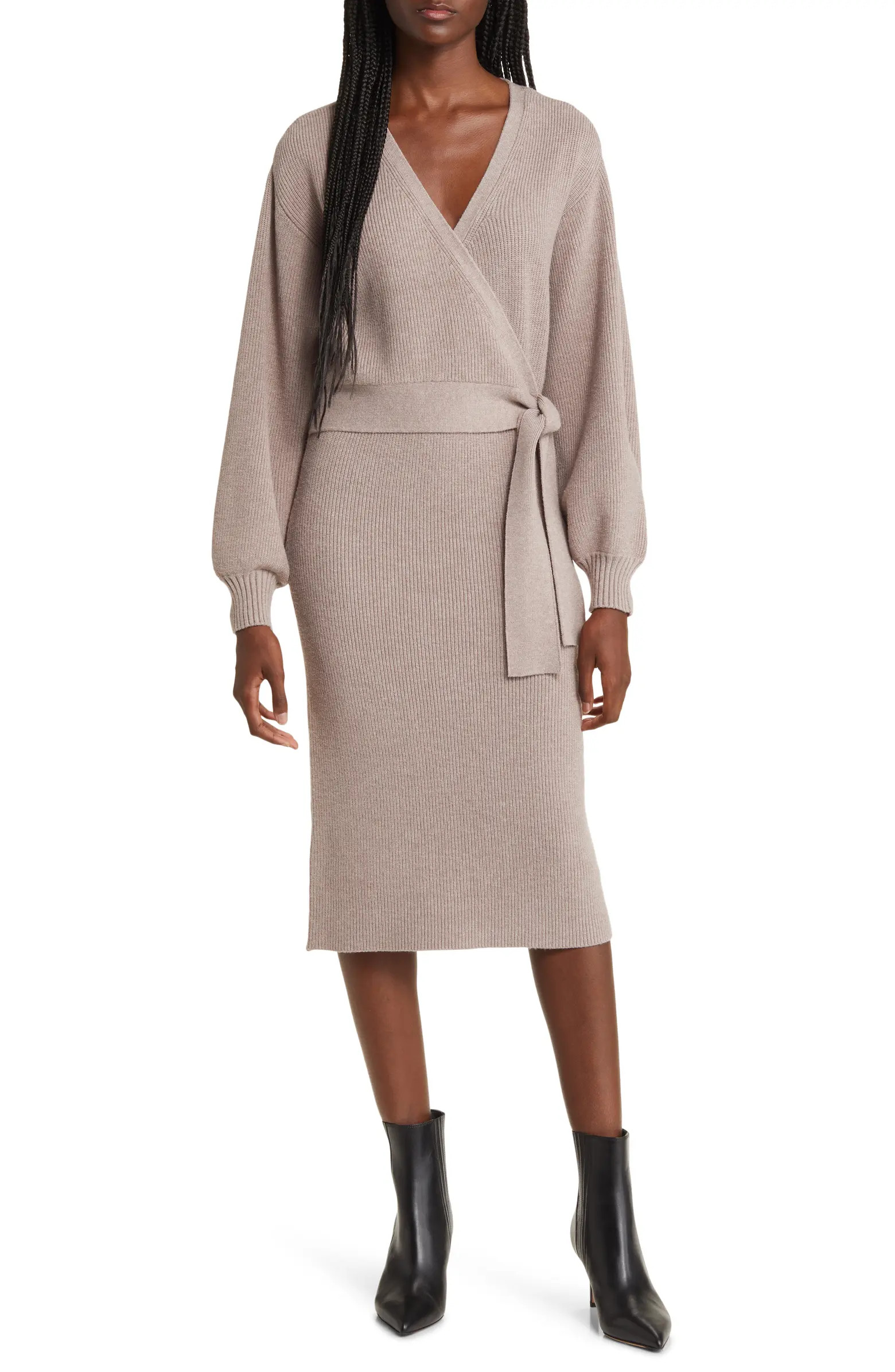 Long Sleeve Faux Wrap Sweater Dress | Nordstrom