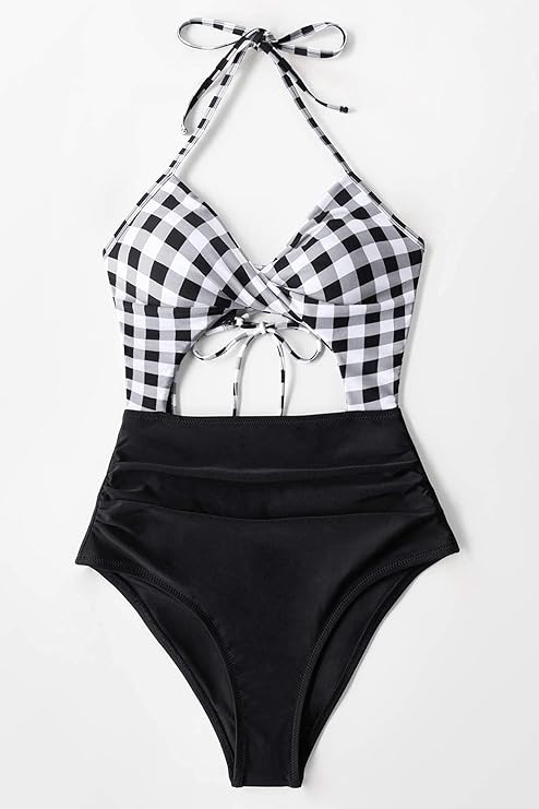 CUPSHE Women's One Piece Swimsuit Twist Cutout Front Crisscross Lace Up Back | Amazon (US)