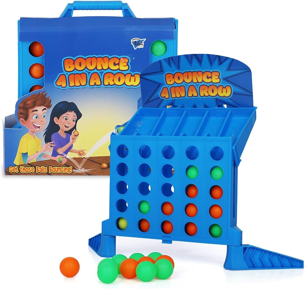 Point Games Bounce 4 in a Row Tabletop Game for Kids, 2 Players, Colorful Balls | Amazon (US)