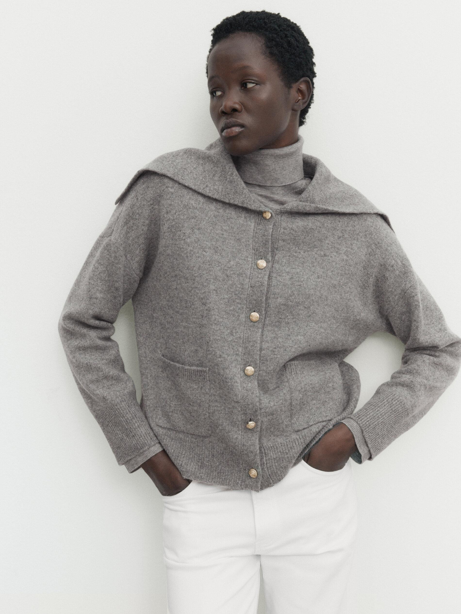 Wool blend cardigan with sailor collar | Massimo Dutti UK
