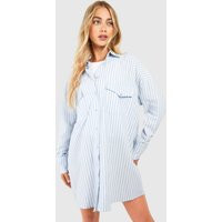 Womens Stripe Oversized Shirt Dress - Blue - 4 | boohoo (US & Canada)