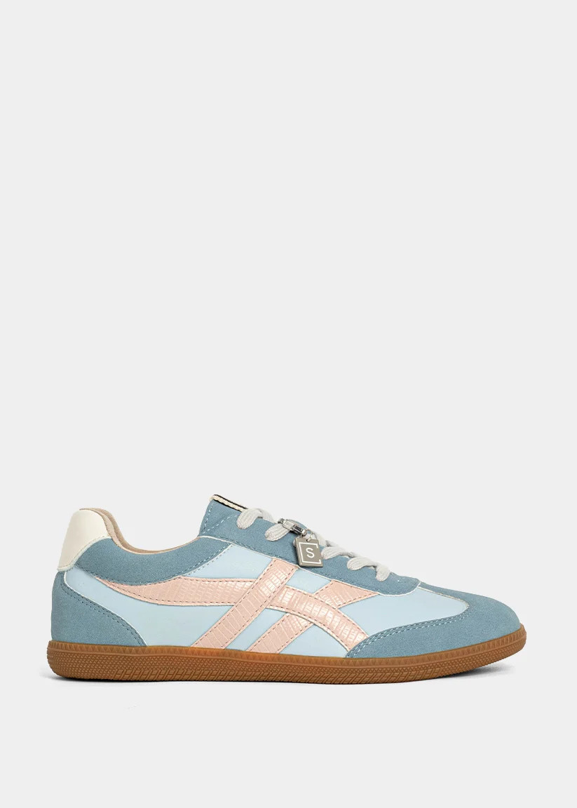 SASHA Baby Blue – Retro Sneaker with Pink Lizard Detail | SHUSHOP | SHUSHOP