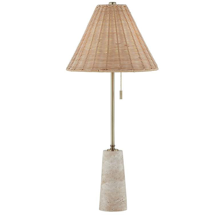 Forty West Lorraine 29" Travertine Buffet Lamp with Rattan Shade | Lamps Plus