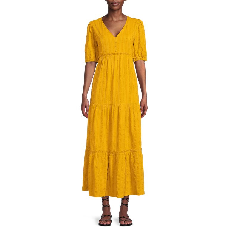 Time and Tru Women's Jacquard Maxi Dress with Short Sleeves | Walmart (US)