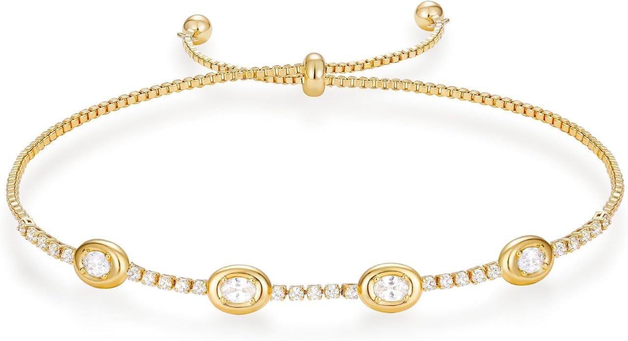 KELORIS PATH Tennis Bracelet for Women, 14K Gold Plated Classic Adjustable Slider Cubic Zirconia ... | Amazon (US)