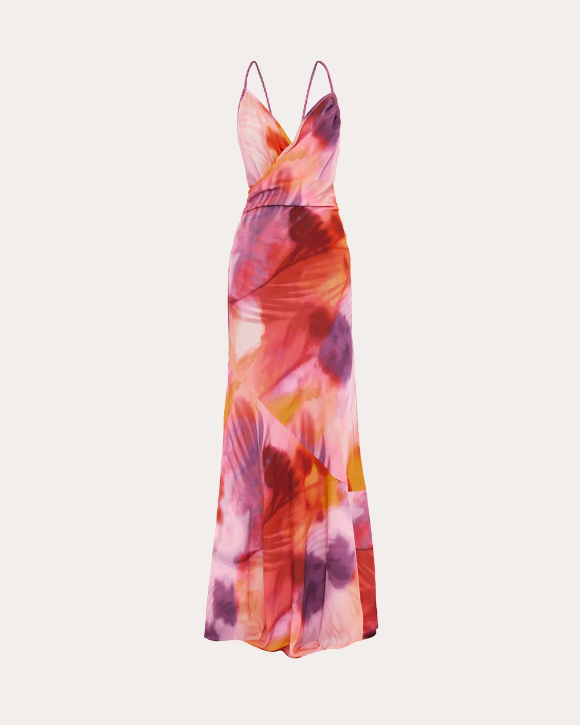 Andrea Iyamah Women's Tiro Draped Printed Satin Maxi Dress in Dandi Print Polyester/Spandex | Olivela